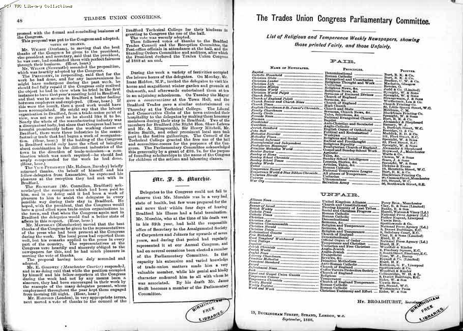 TUC Report, 1888