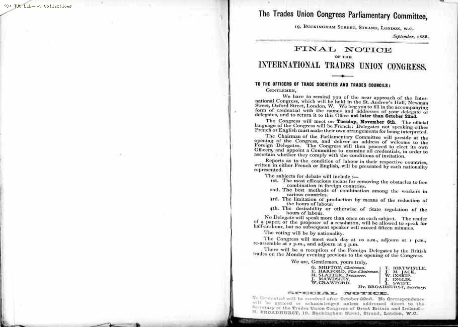 TUC Report, 1888