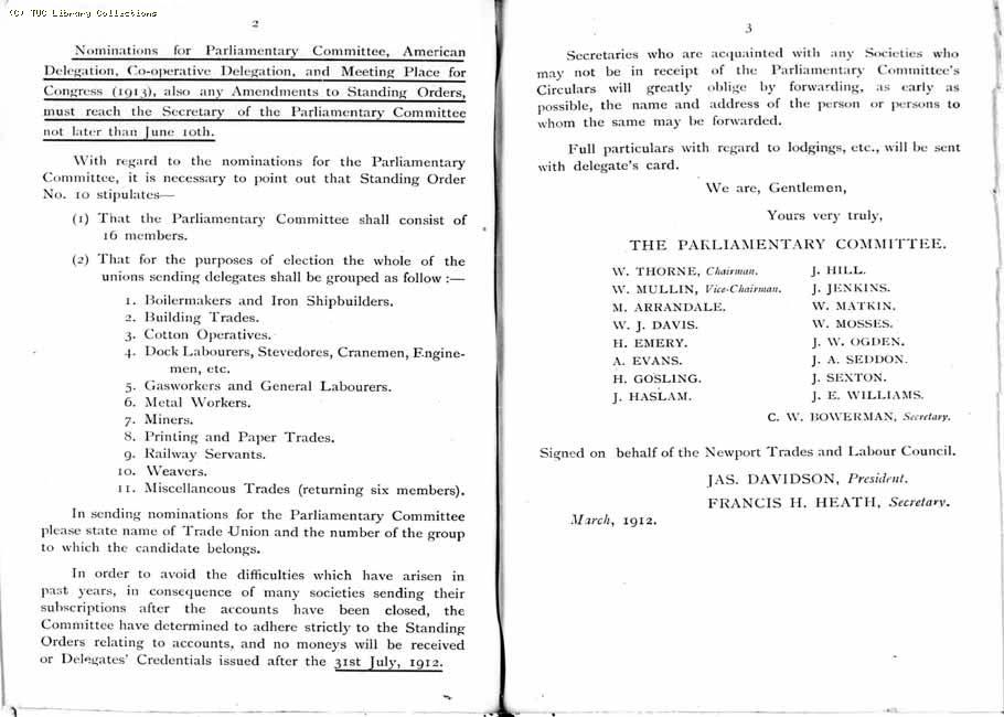 TUC Report, 1912
