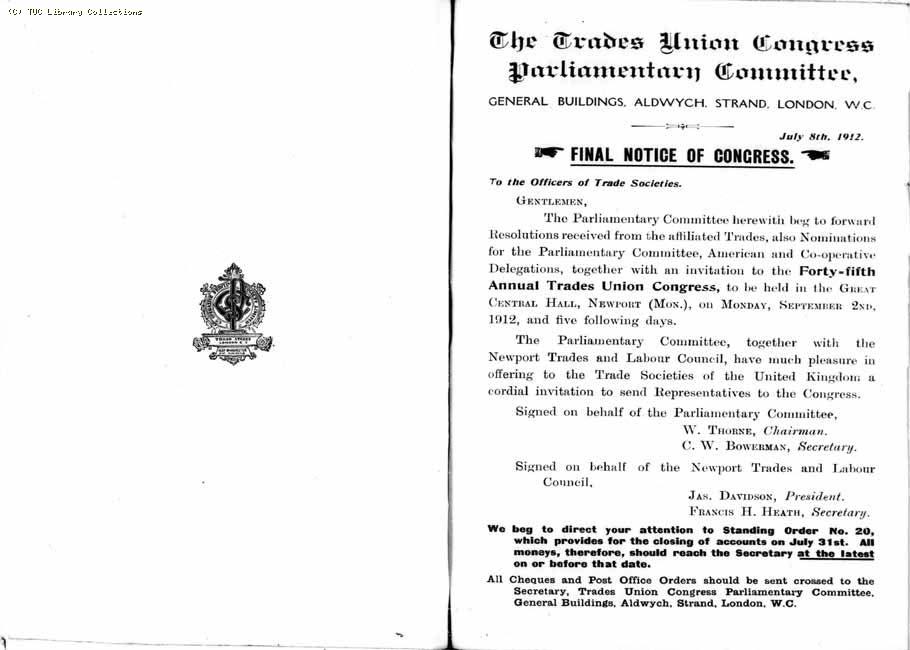 TUC Report, 1912