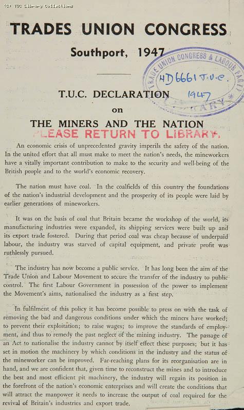 Coal crisis, 1947 front