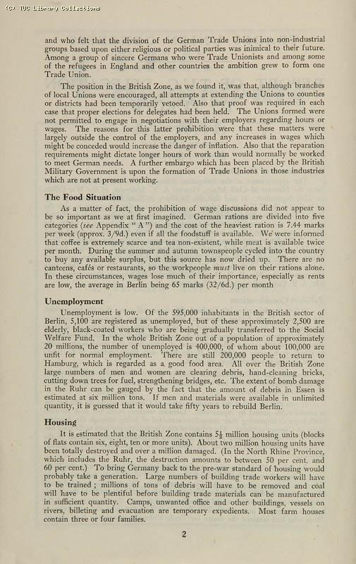 Trade Unionism in Central Europe - TUC Survey, 1946
