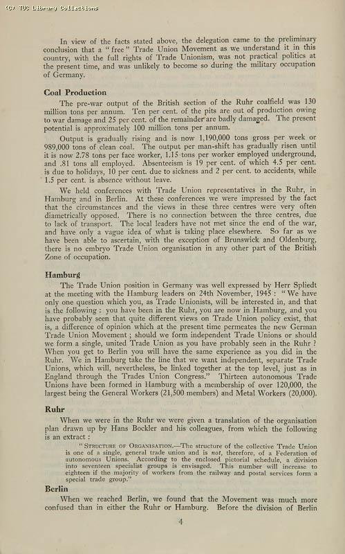 Trade Unionism in Central Europe - TUC Survey, 1946