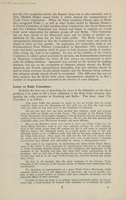 Trade Unionism in Central Europe - TUC Survey, 1946