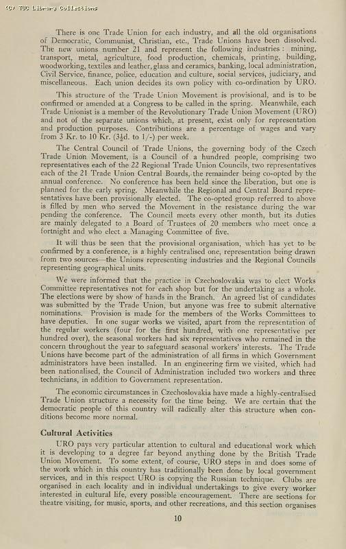 Trade Unionism in Central Europe - TUC Survey, 1946