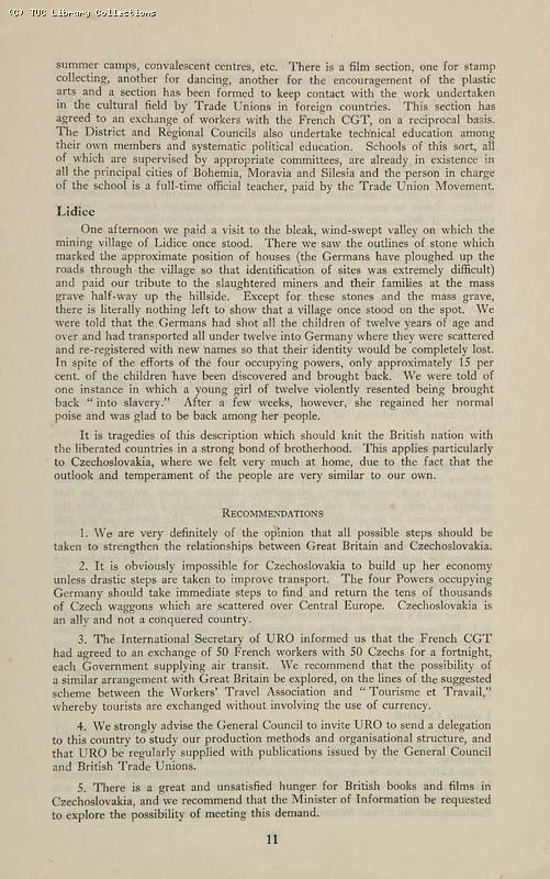 Trade Unionism in Central Europe - TUC Survey, 1946