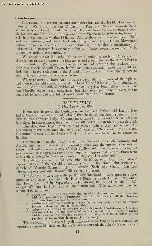 Trade Unionism in Central Europe - TUC Survey, 1946