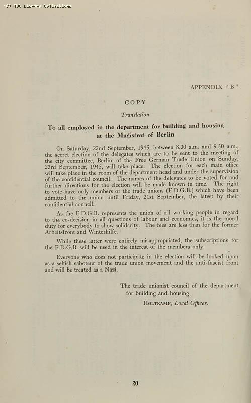 Trade Unionism in Central Europe - TUC Survey, 1946