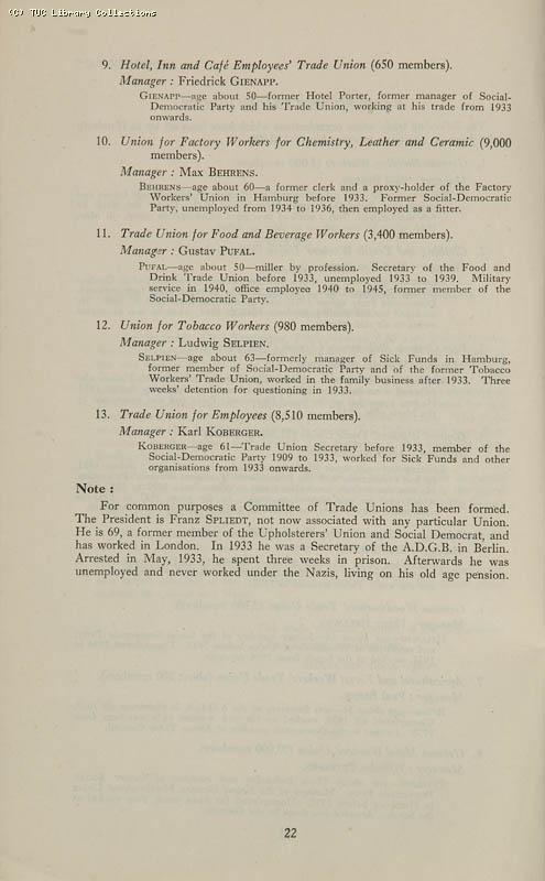 Trade Unionism in Central Europe - TUC Survey, 1946