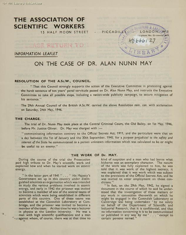 The case of Dr Alan Nunn May, 1946