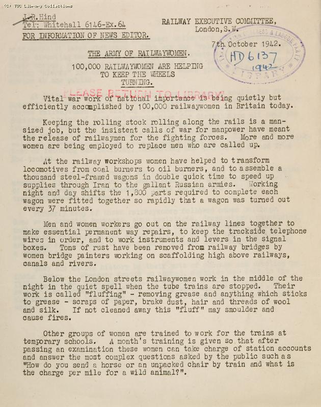'The Army of Railwaywomen', 1942