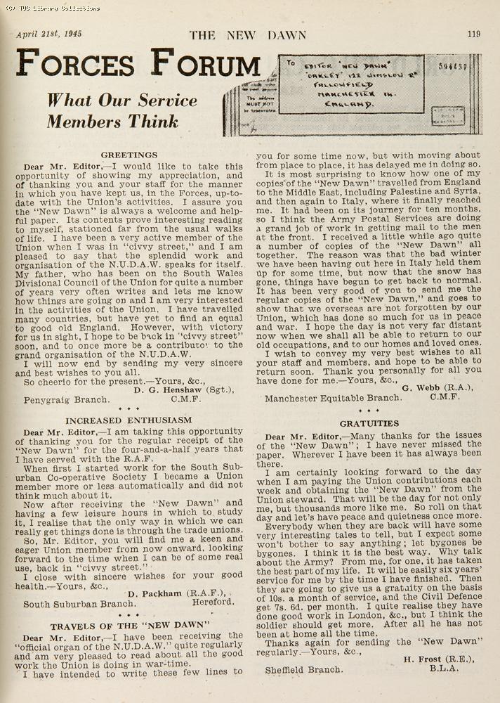 Union members in the armed forces, 1945