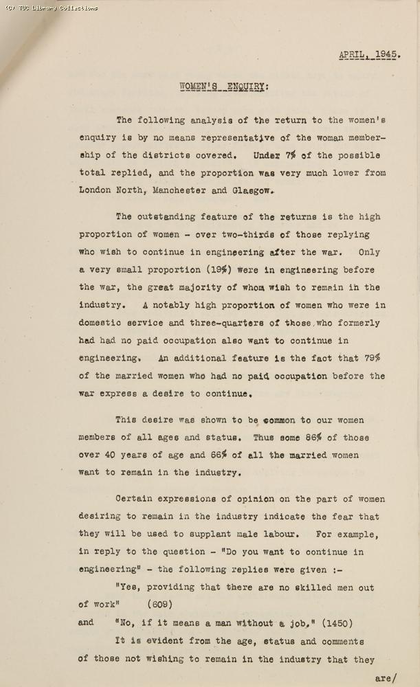 AEU Women's Enquiry, 1945