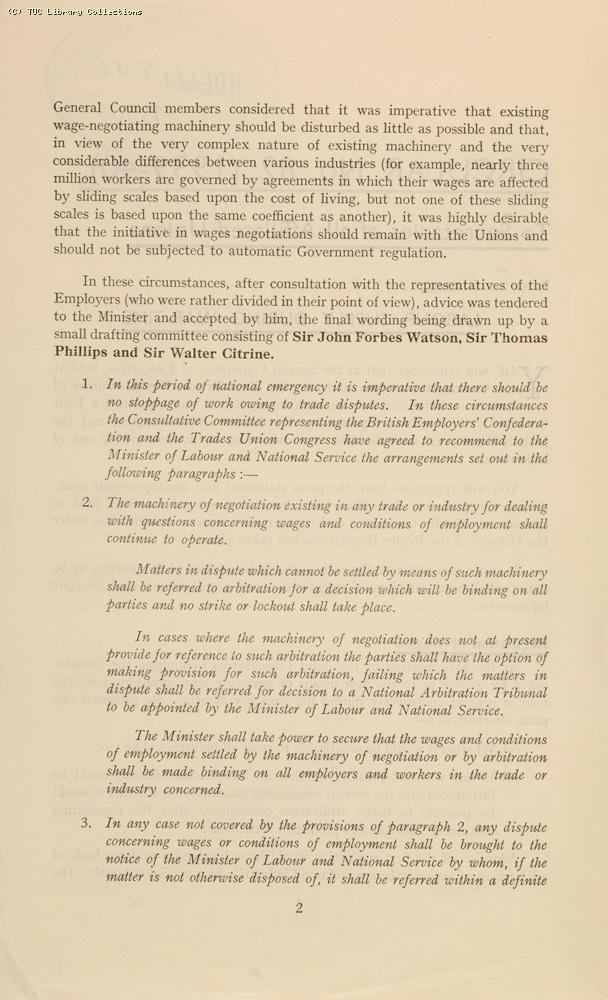 'Labour supply during war-time' - TUC circular, 1940