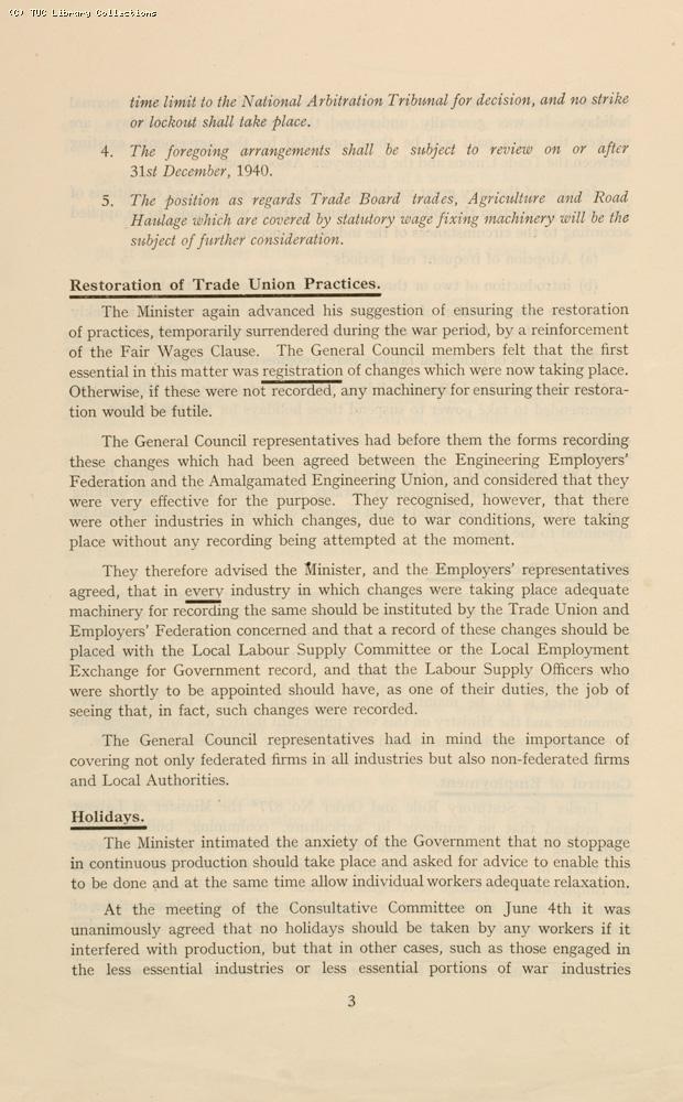 'Labour supply during war-time' - TUC circular, 1940