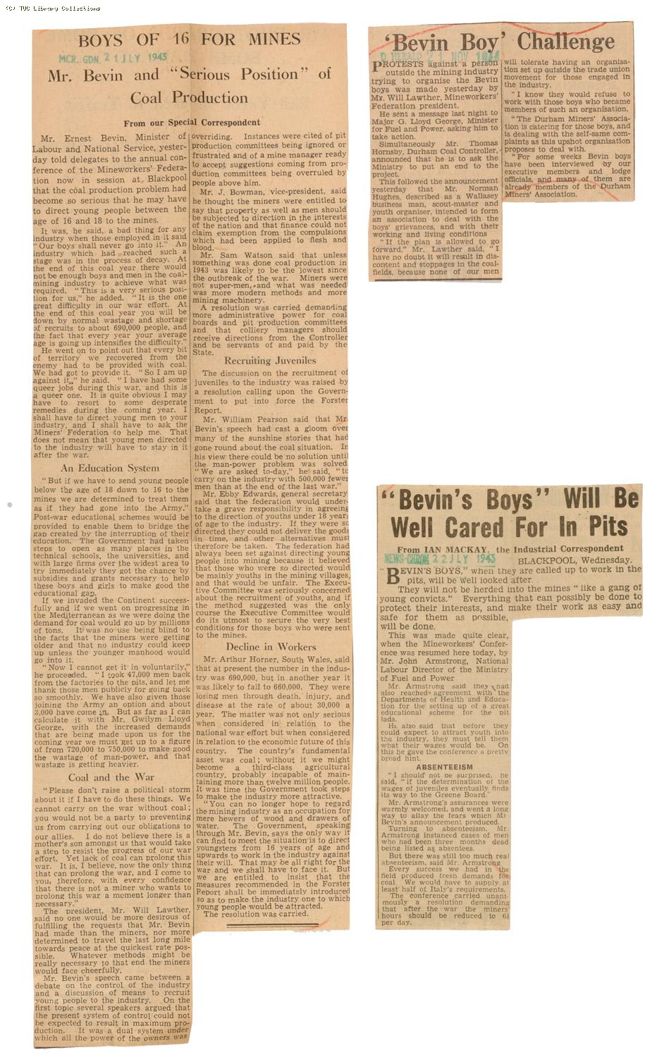 Bevin Boys Scheme, 1943